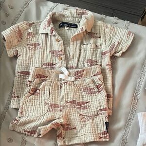 Marshalls Kids Fish Print Matching Set - Cream and Red